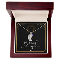 Engraved Baby Feet Necklace with Birthstone for Her: Wife, Future Wife / Fiancee, Soulmate, Girlfiend ... - Mother's Day Gift