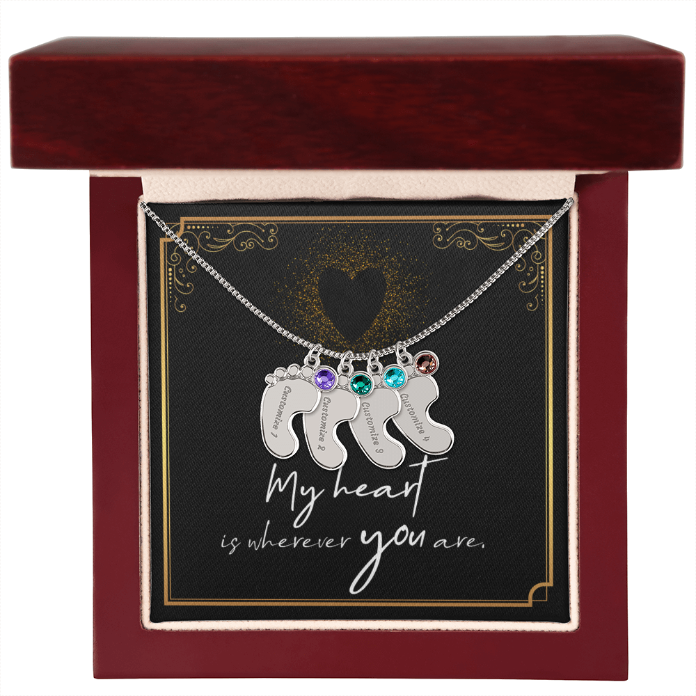Engraved Baby Feet Necklace with Birthstone for Her: Wife, Future Wife / Fiancee, Soulmate, Girlfiend ... - Mother's Day Gift