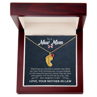 Engraved Baby Feet Necklace with Birthstone for Daughter-In-Law from Mother-In-Law - Mother's Day Gift