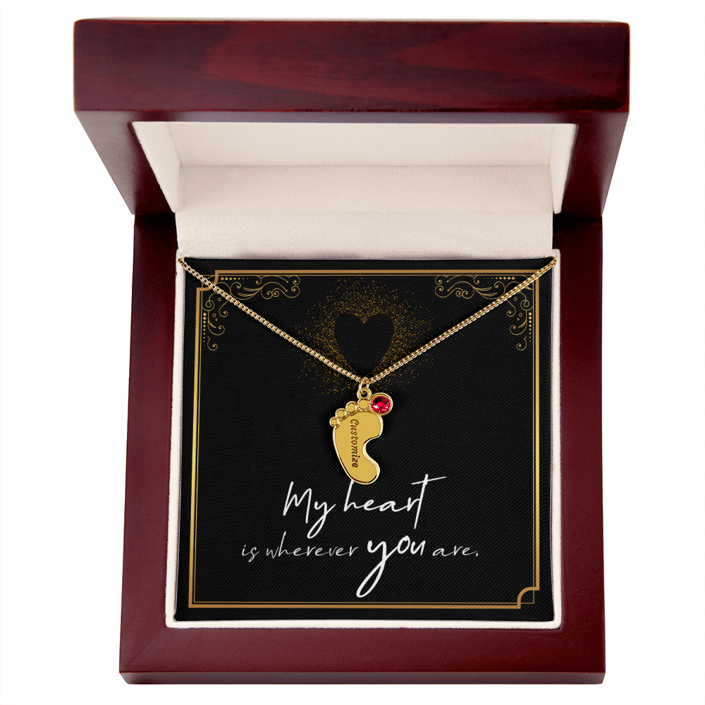 Engraved Baby Feet Necklace with Birthstone for Her: Wife, Future Wife / Fiancee, Soulmate, Girlfiend ... - Mother's Day Gift