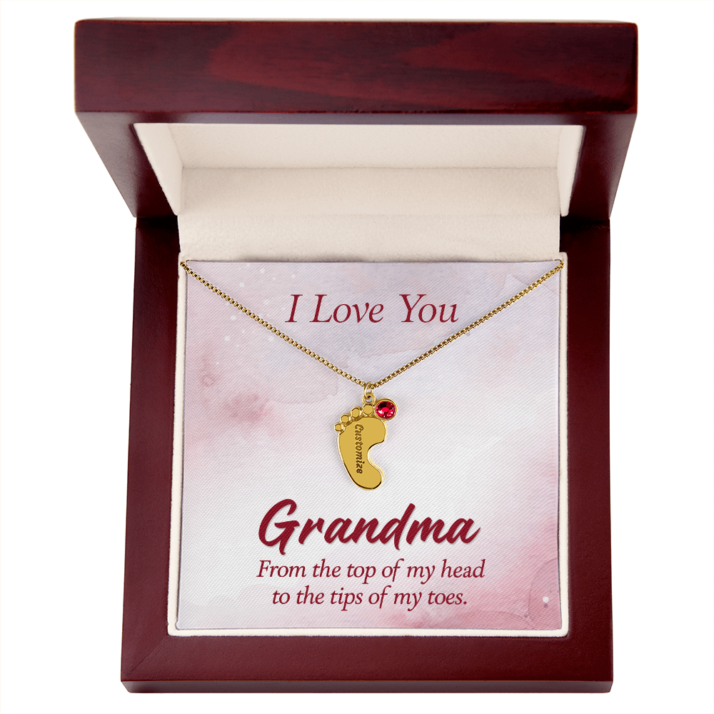 Engraved Baby Feet Necklace with Birthstone for Grandma - Mother's Day Gift