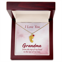 Engraved Baby Feet Necklace with Birthstone for Grandma - Mother's Day Gift