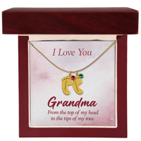 Engraved Baby Feet Necklace with Birthstone for Grandma - Mother's Day Gift
