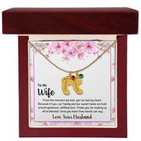 Engraved Baby Feet Necklace with Birthstone for Wife from Husband - Mother's Day Gift