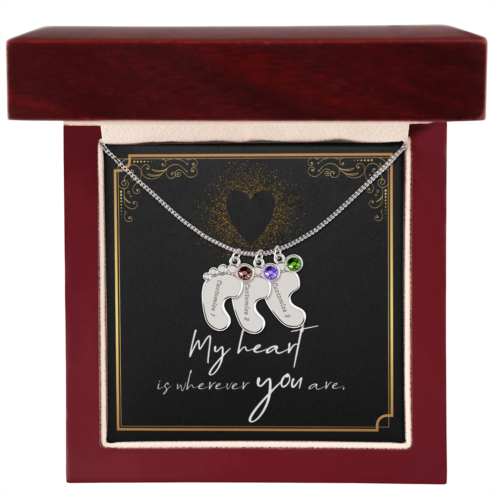 Engraved Baby Feet Necklace with Birthstone for Her: Wife, Future Wife / Fiancee, Soulmate, Girlfiend ... - Mother's Day Gift
