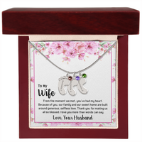 Engraved Baby Feet Necklace with Birthstone for Wife from Husband - Mother's Day Gift