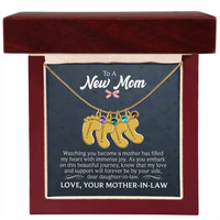 Engraved Baby Feet Necklace with Birthstone for Daughter-In-Law from Mother-In-Law - Mother's Day Gift