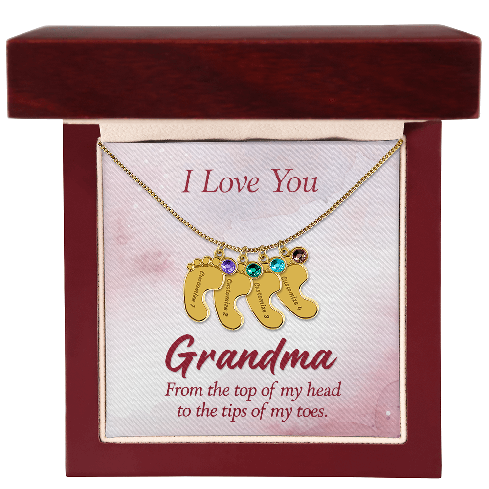 Engraved Baby Feet Necklace with Birthstone for Grandma - Mother's Day Gift