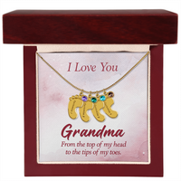 Engraved Baby Feet Necklace with Birthstone for Grandma - Mother's Day Gift