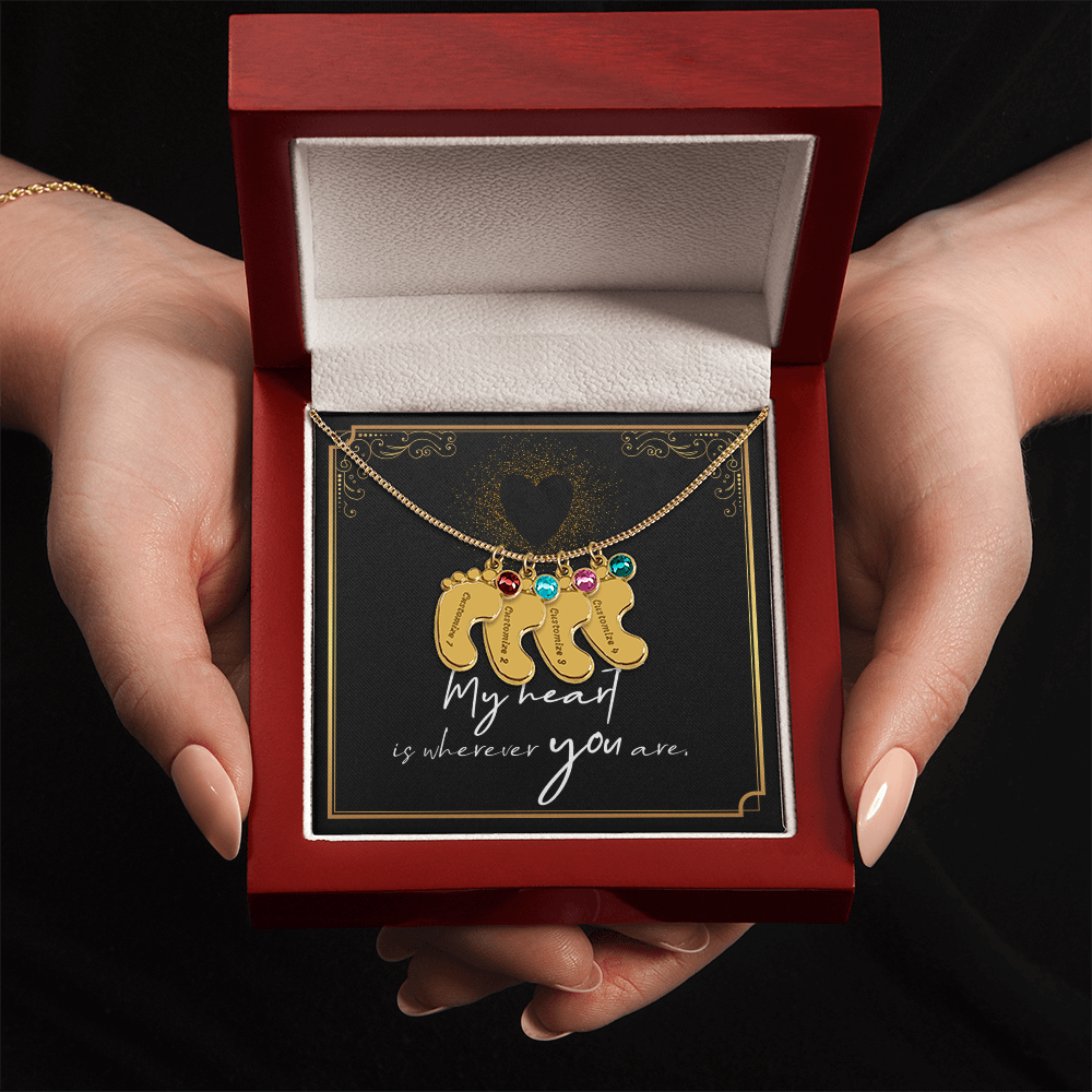 Engraved Baby Feet Necklace with Birthstone for Her: Wife, Future Wife / Fiancee, Soulmate, Girlfiend ... - Mother's Day Gift