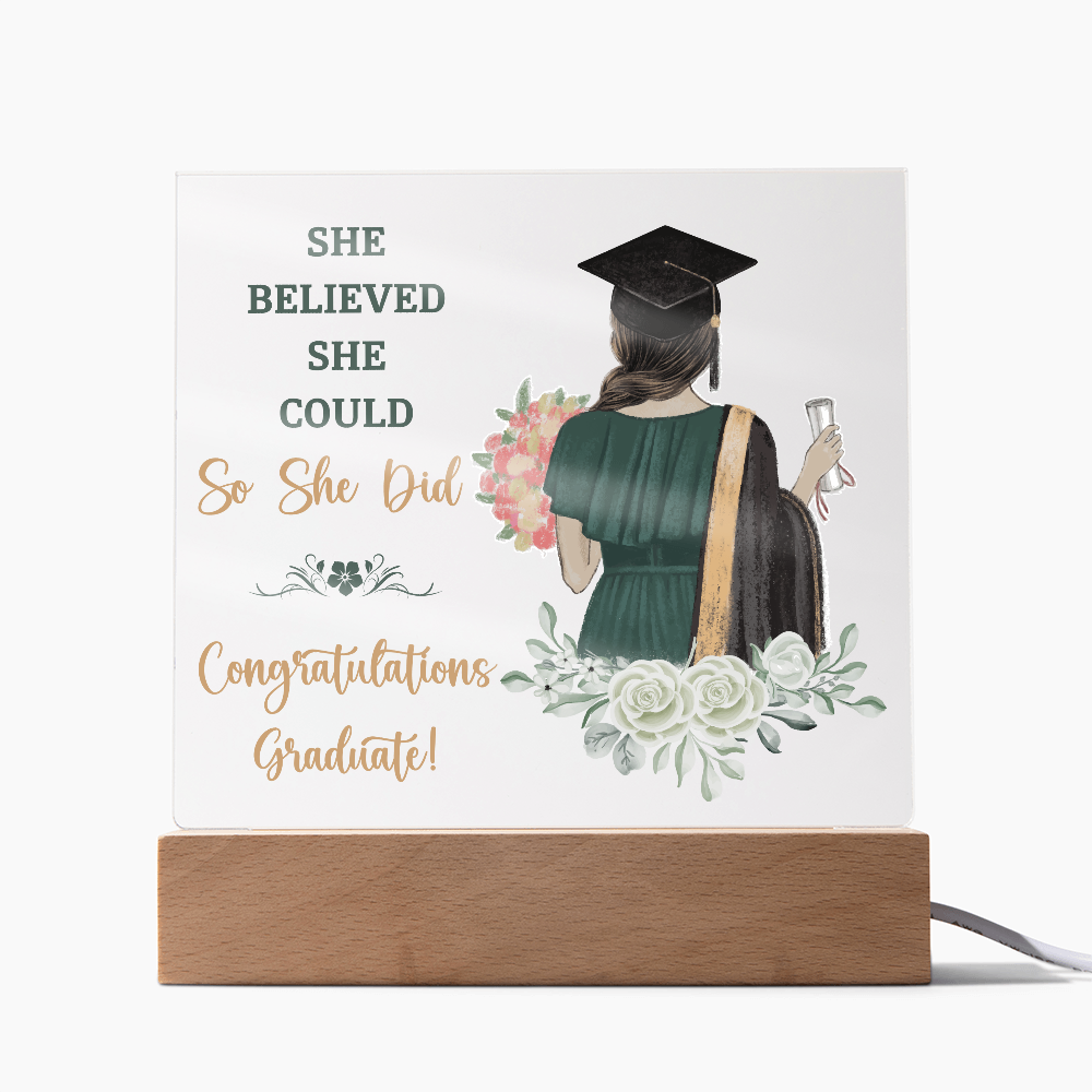 Acrylic Square Plaque - Graduation, She Believed She Could