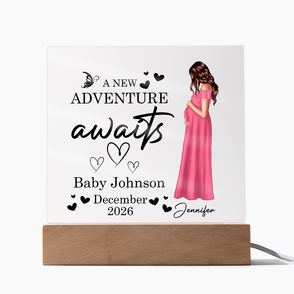 Personalized Acrylic Square Plaque for Mom to Be / Future Mom - Mother's Day Gift - New Adventure