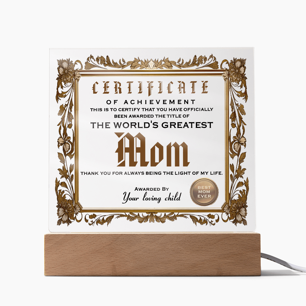 Acrylic Circle Plaque – World's Greatest Mom Award - TreasuredTale