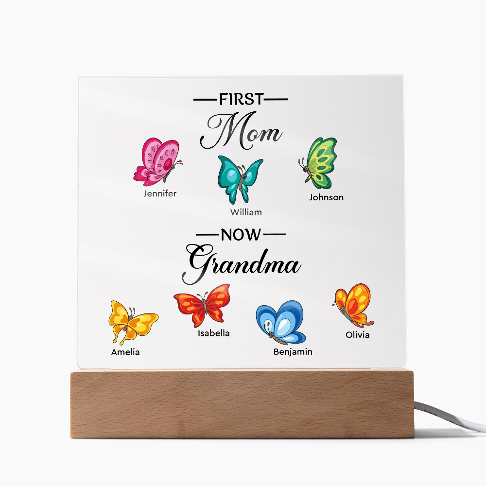 Personalized Acrylic Square Plaque – First Mom, Now Grandma - TreasuredTale