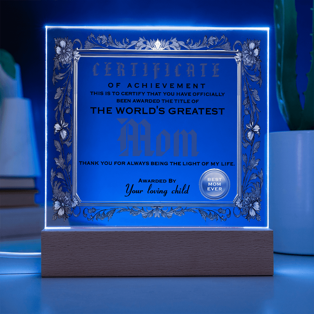 Acrylic Circle Plaque – World's Greatest Mom Award - TreasuredTale