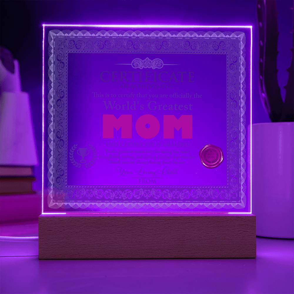 Acrylic Square Plaque – World's Greatest Mom Gift - TreasuredTale
