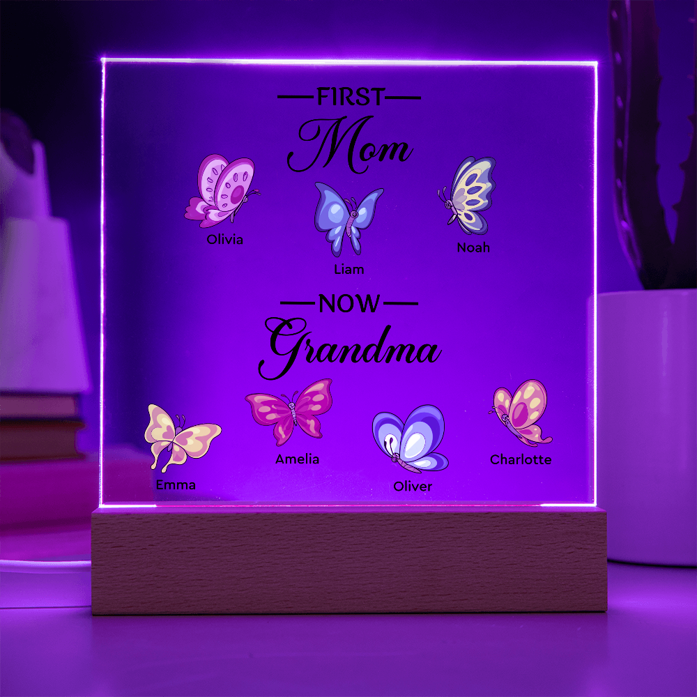 Personalized Acrylic Square Plaque for Grandma - Mother's Day Gift - First Mom Now Grandma