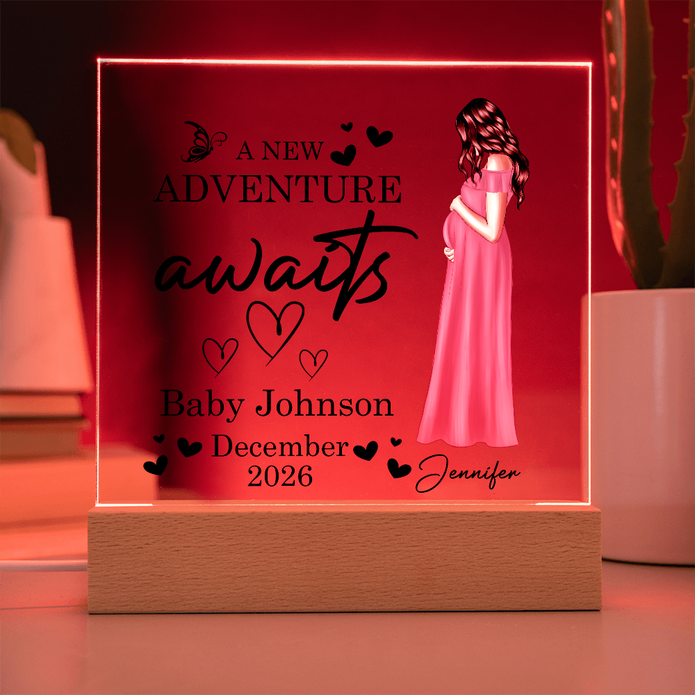 Personalized Acrylic Square Plaque for Mom to Be / Future Mom - Mother's Day Gift - New Adventure