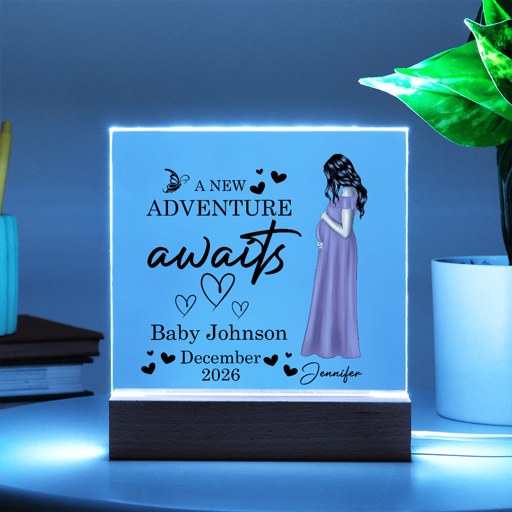 Personalized Acrylic Square Plaque for Mom to Be / Future Mom - Mother's Day Gift - New Adventure