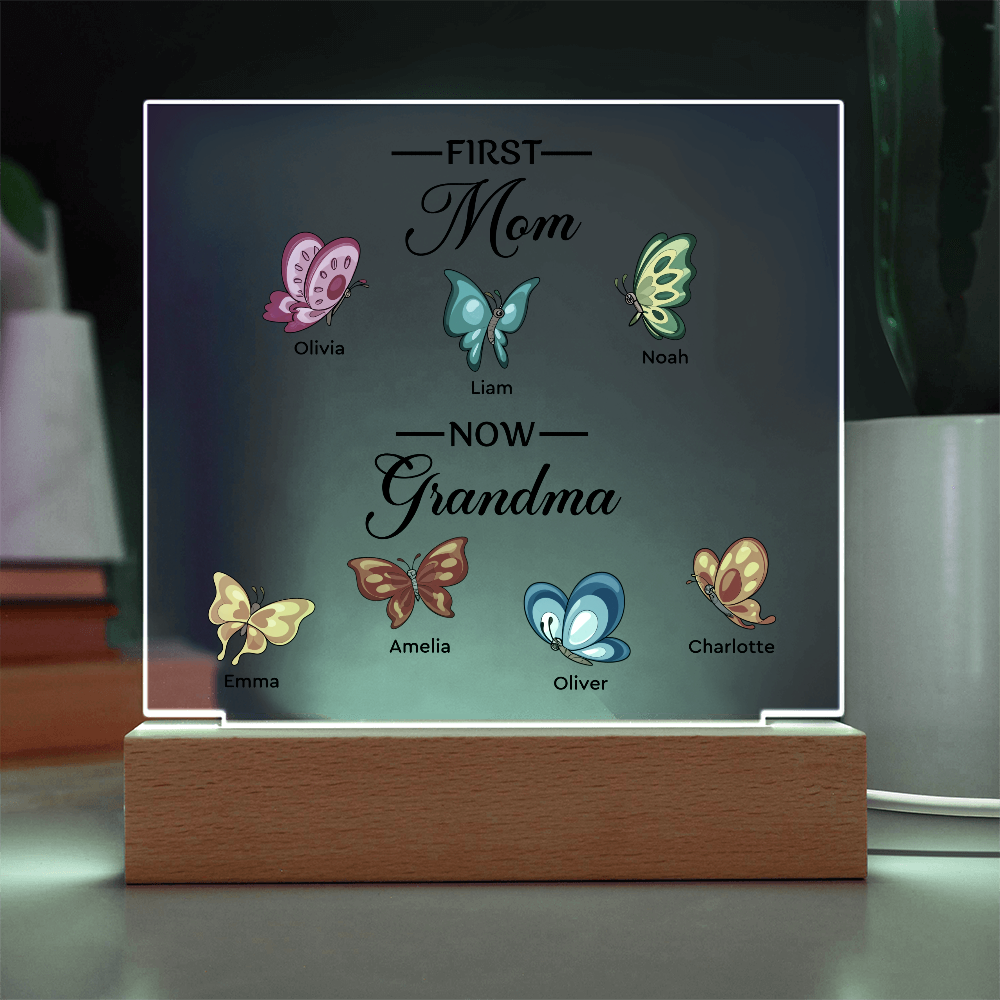 Personalized Acrylic Square Plaque for Grandma - Mother's Day Gift - First Mom Now Grandma