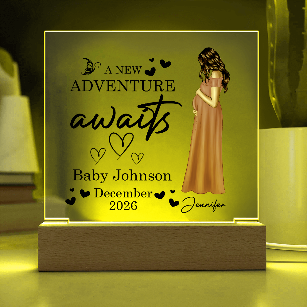 Personalized Acrylic Square Plaque for Mom to Be / Future Mom - Mother's Day Gift - New Adventure