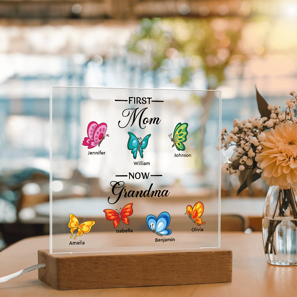 Personalized Acrylic Square Plaque – First Mom, Now Grandma - TreasuredTale
