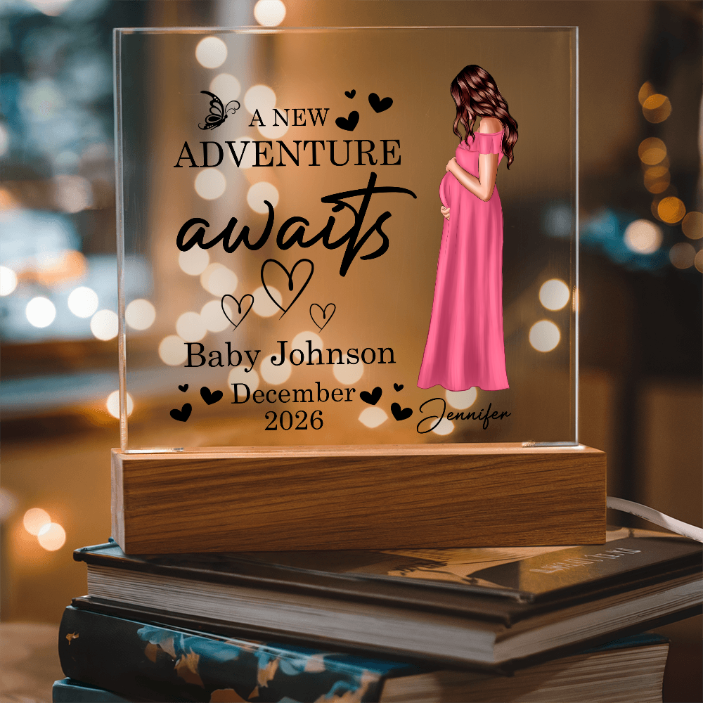 Personalized Acrylic Square Plaque for Mom to Be / Future Mom - Mother's Day Gift - New Adventure