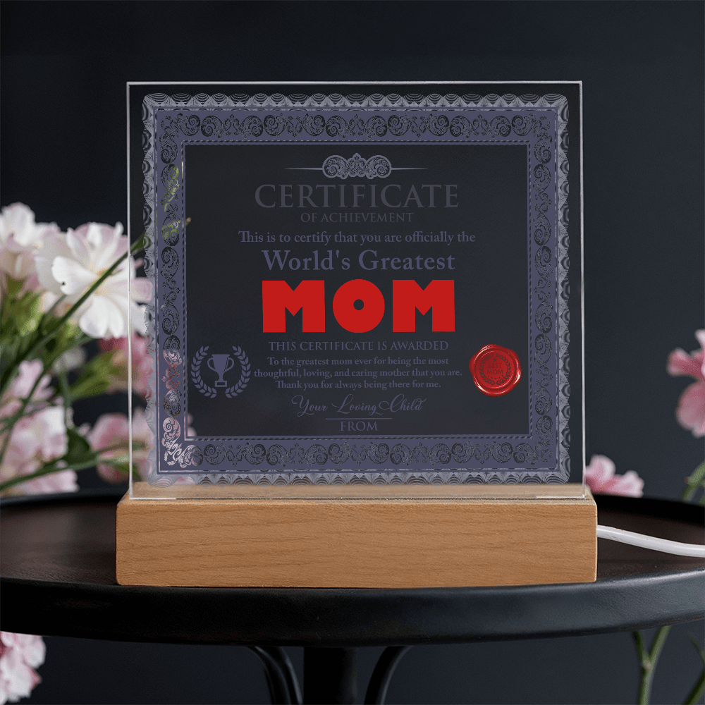 Acrylic Square Plaque – World's Greatest Mom Gift - TreasuredTale