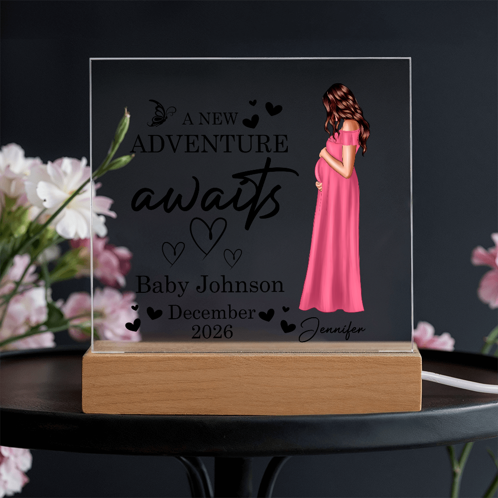 Personalized Acrylic Square Plaque for Mom to Be / Future Mom - Mother's Day Gift - New Adventure