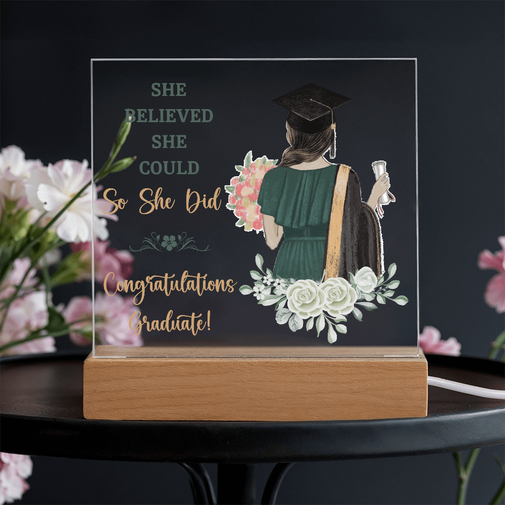 Acrylic Square Plaque - Graduation, She Believed She Could