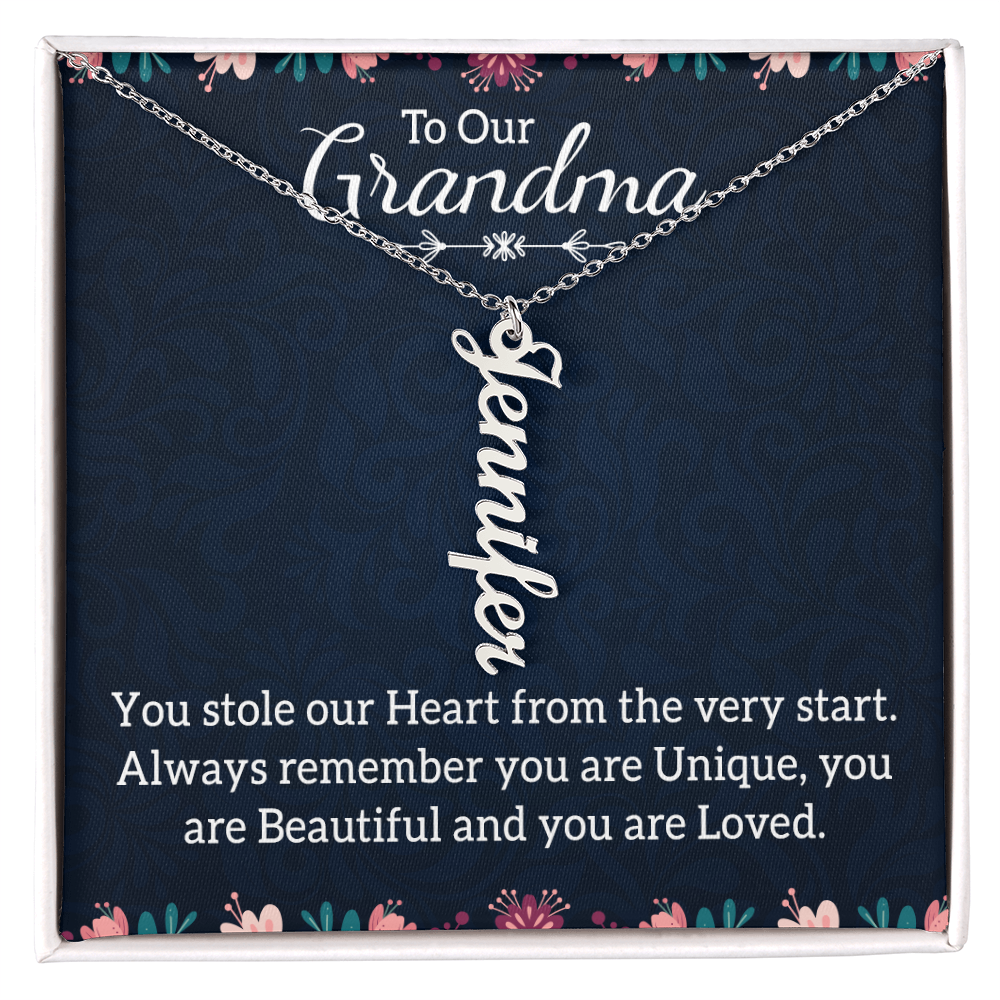 Multi Vertical Name Necklace for Grandma with Grandkids Name - You Stole Our Heart - Mother's Day Gift