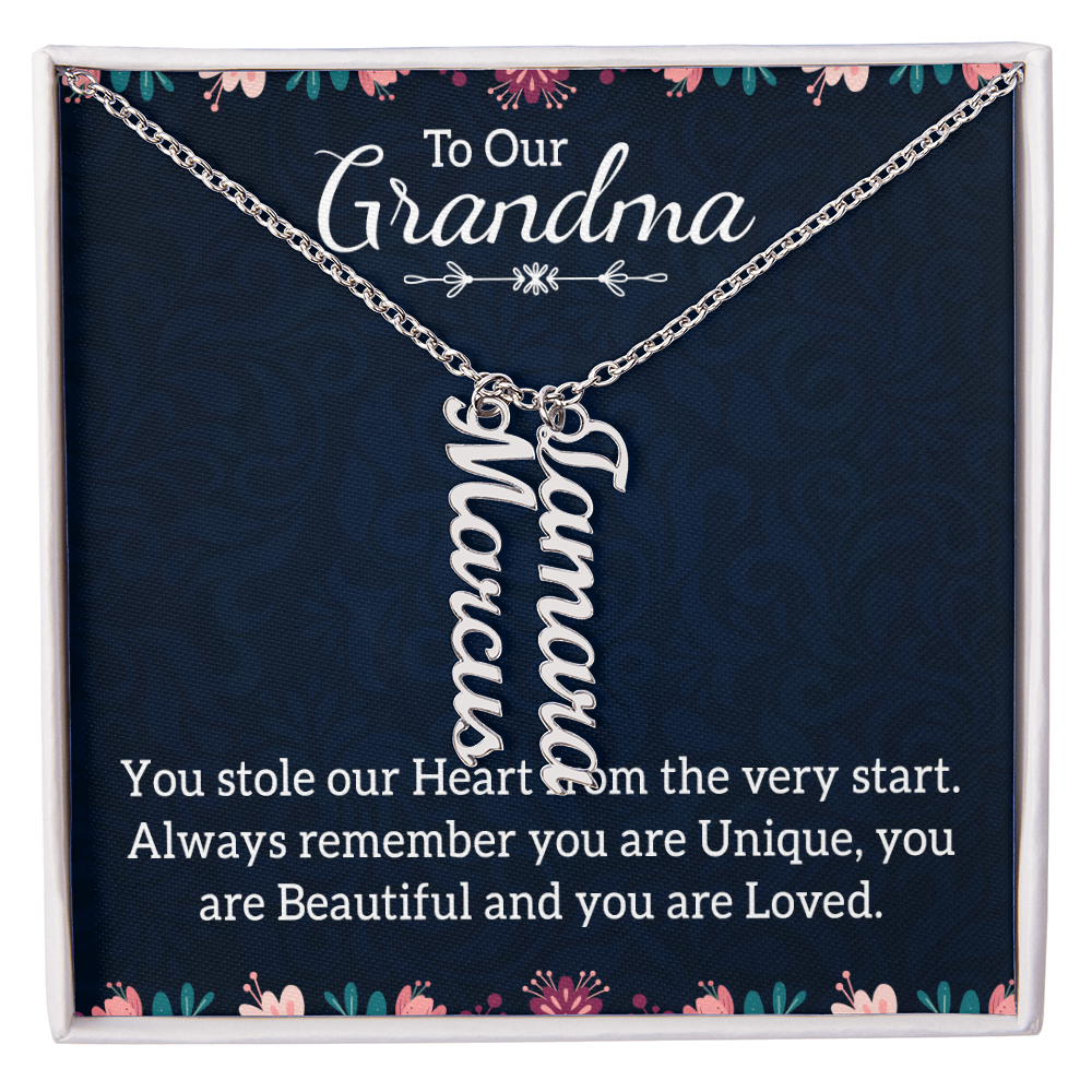 Multi Vertical Name Necklace for Grandma with Grandkids Name - You Stole Our Heart - Mother's Day Gift