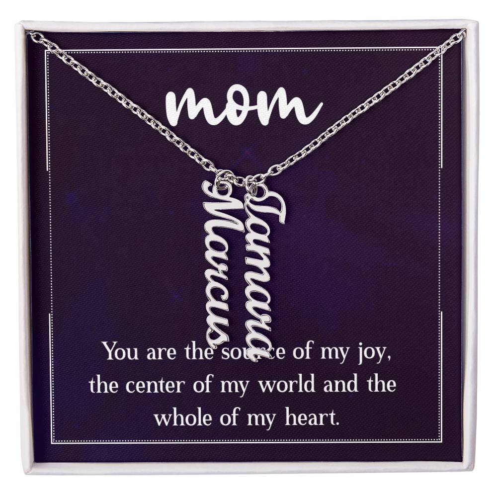 Multi Vertical Name Necklace for Mom - Source of My Joy - Mother's Day Gift