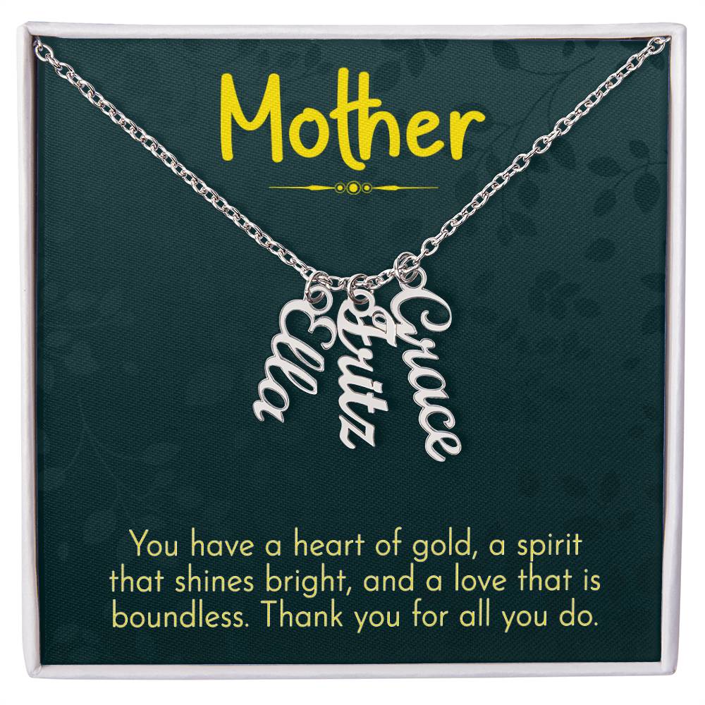 Multi Vertical Name Necklace for Mom - Thank You - Mother's Day Gift