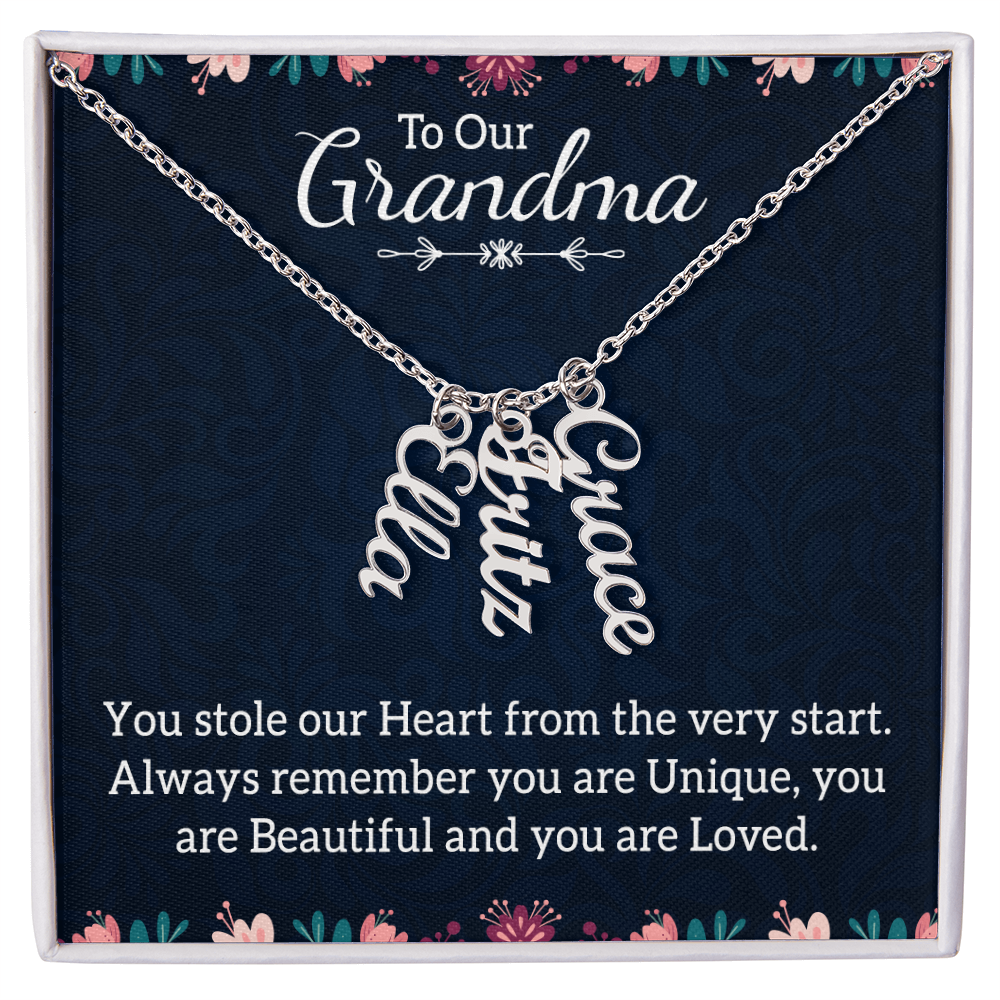 Multi Vertical Name Necklace for Grandma with Grandkids Name - You Stole Our Heart - Mother's Day Gift