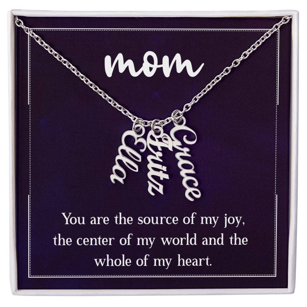 Multi Vertical Name Necklace for Mom - Source of My Joy - Mother's Day Gift