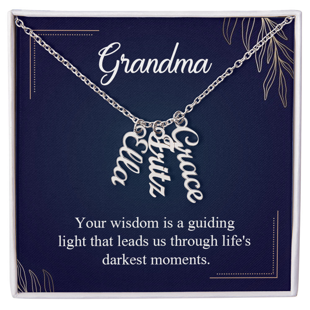 Multi Vertical Name Necklace for Grandma with Grandkids Name - Guiding Light - Mother's Day Gift