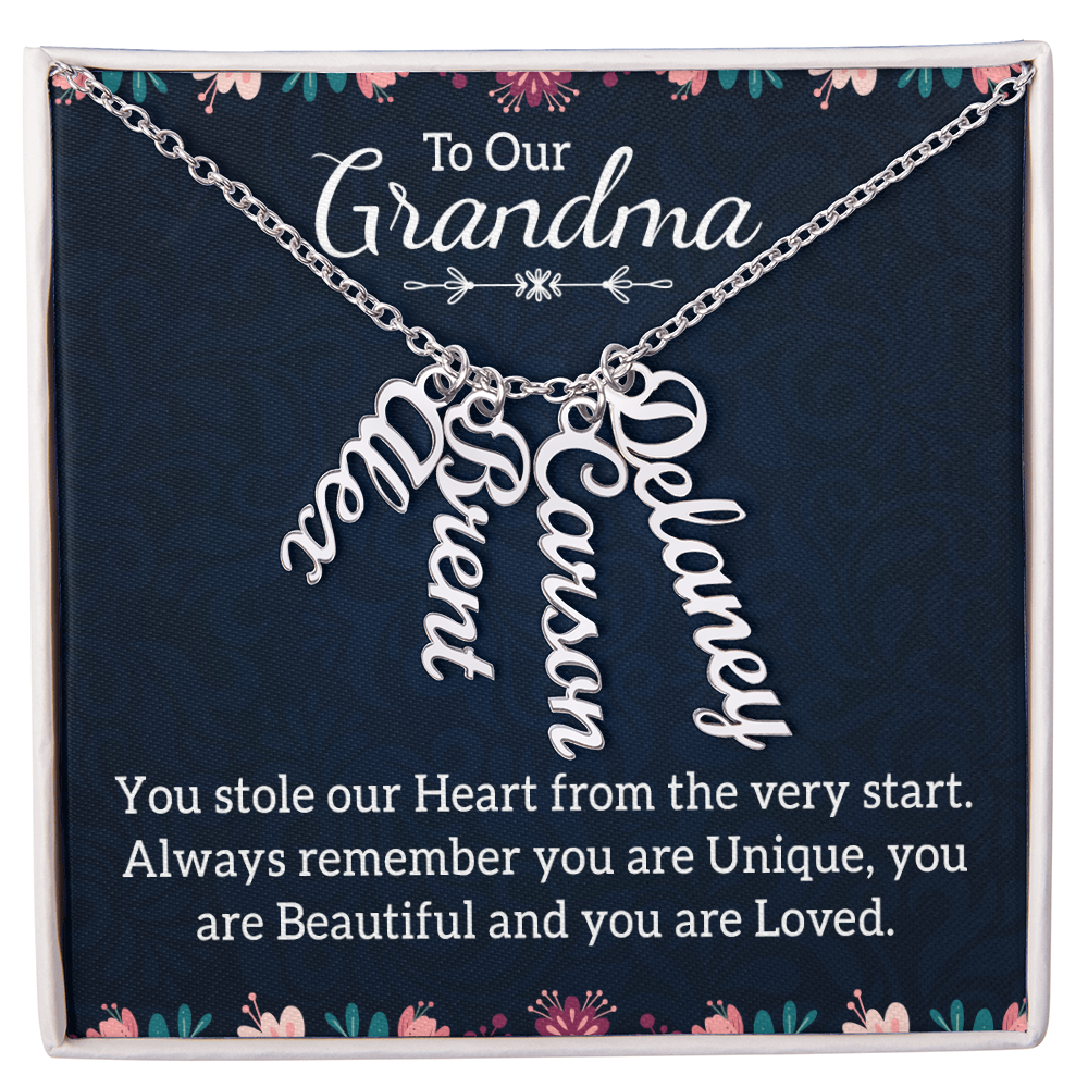 Multi Vertical Name Necklace for Grandma with Grandkids Name - You Stole Our Heart - Mother's Day Gift