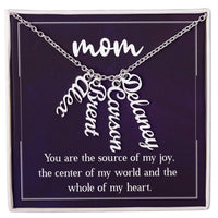Multi Vertical Name Necklace for Mom - Source of My Joy - Mother's Day Gift