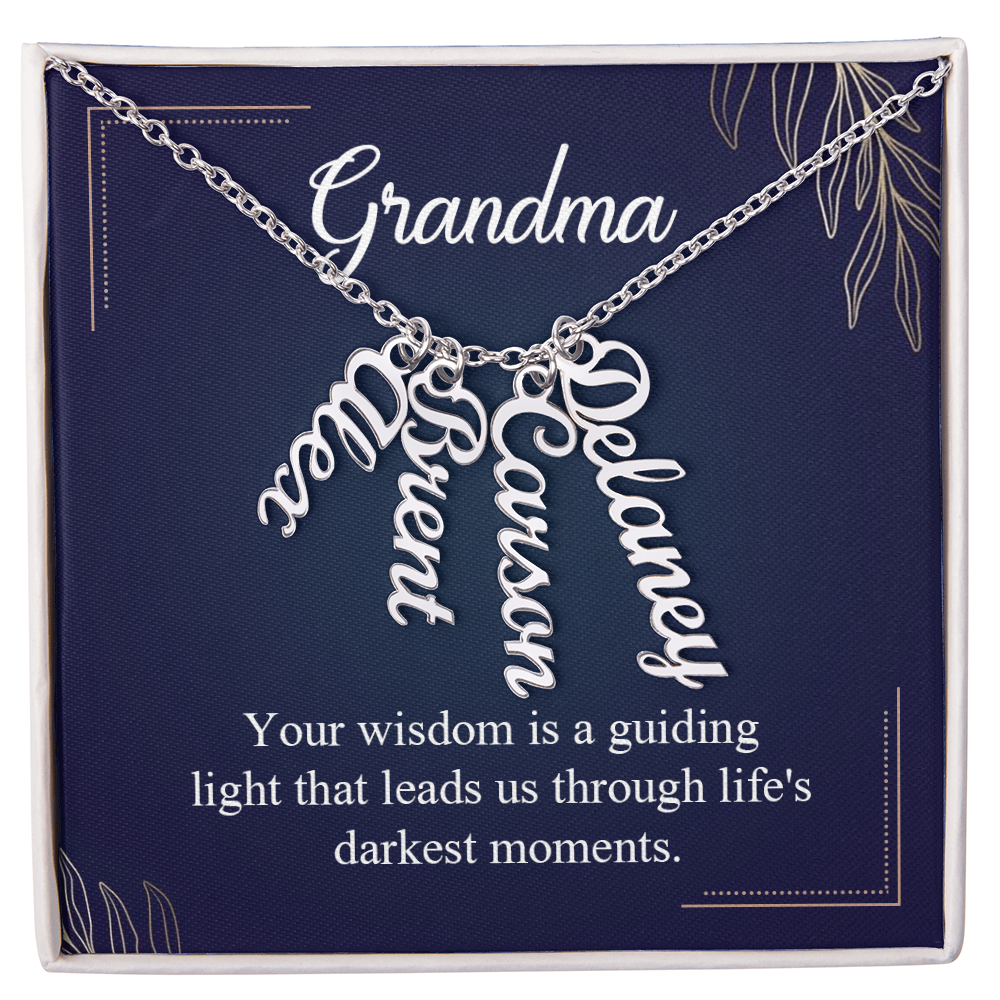 Multi Vertical Name Necklace for Grandma with Grandkids Name - Guiding Light - Mother's Day Gift
