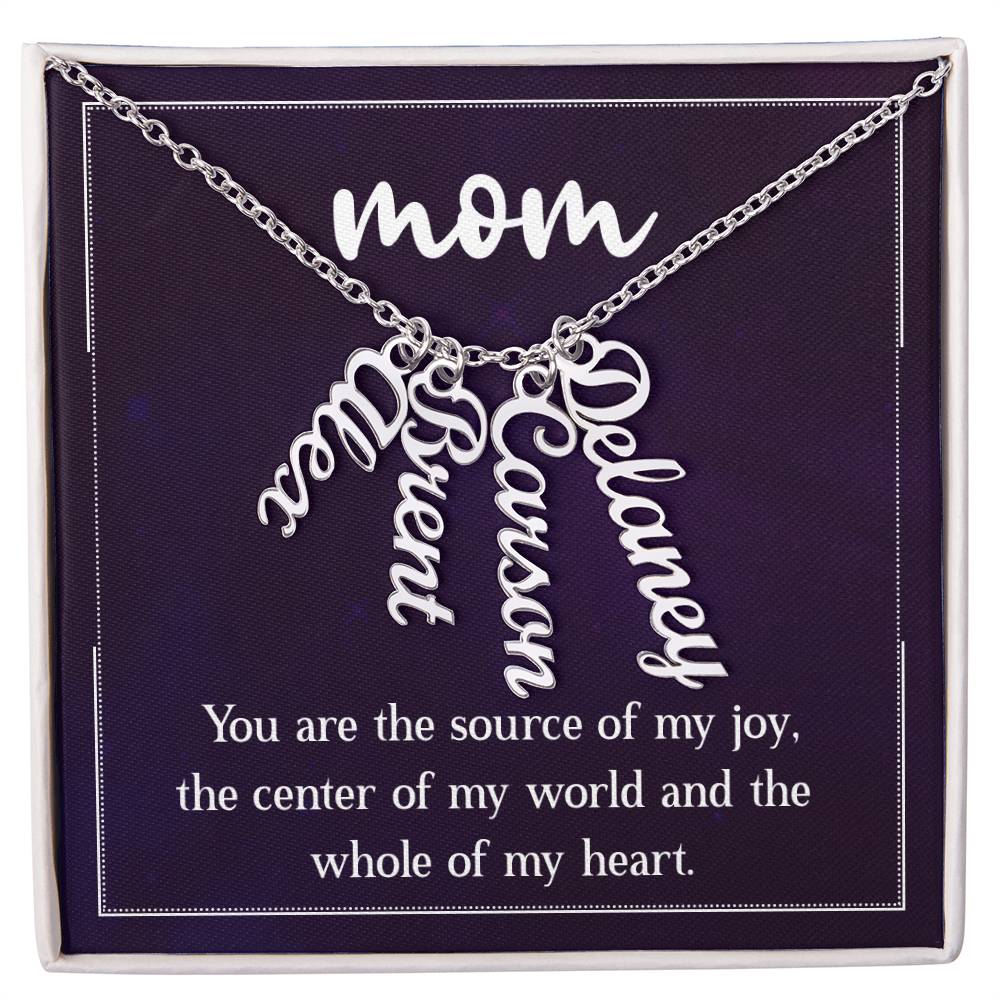Multi Vertical Name Necklace for Mom - Source of My Joy - Mother's Day Gift