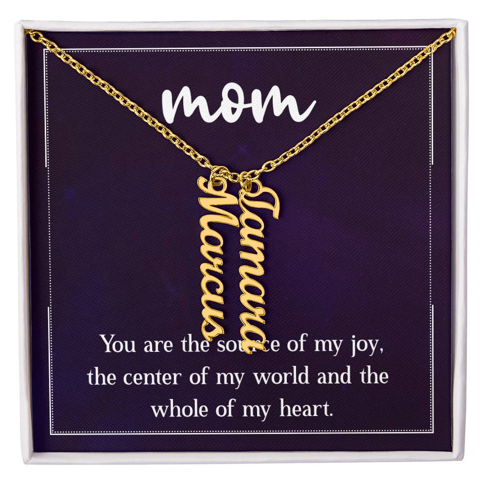 Multi Vertical Name Necklace for Mom - Source of My Joy - Mother's Day Gift