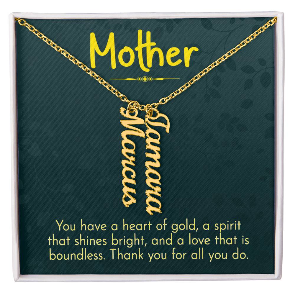 Multi Vertical Name Necklace for Mom - Thank You - Mother's Day Gift
