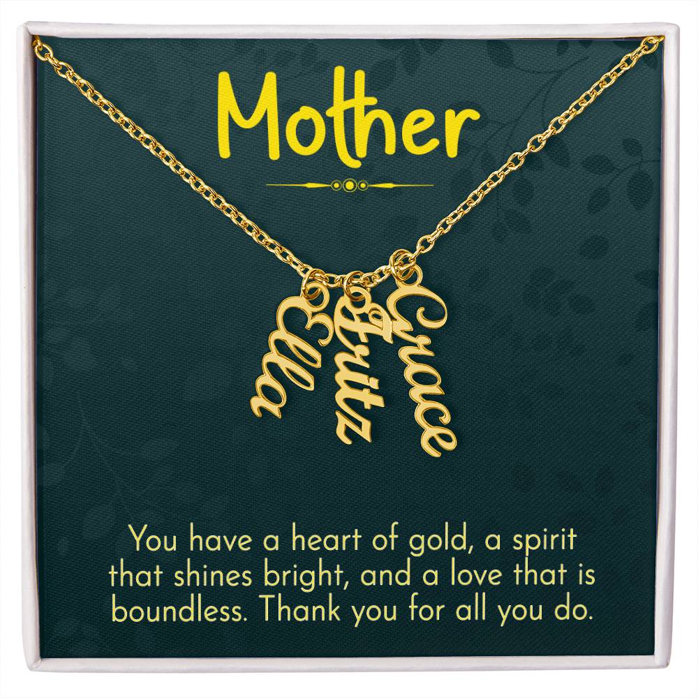 Multi Vertical Name Necklace for Mom - Thank You - Mother's Day Gift