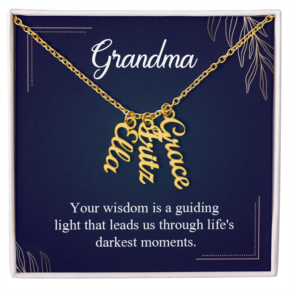 Multi Vertical Name Necklace for Grandma with Grandkids Name - Guiding Light - Mother's Day Gift