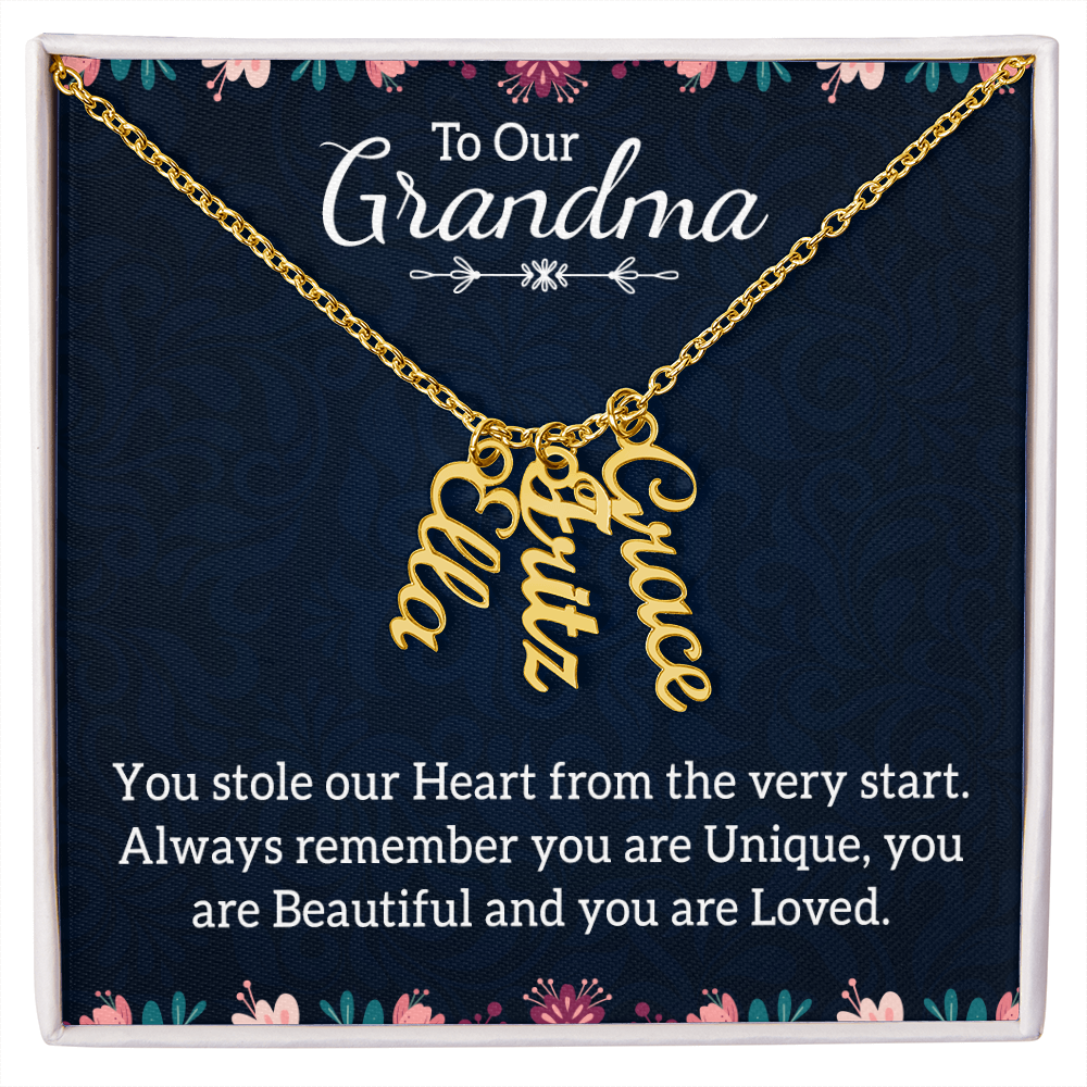 Multi Vertical Name Necklace for Grandma with Grandkids Name - You Stole Our Heart - Mother's Day Gift