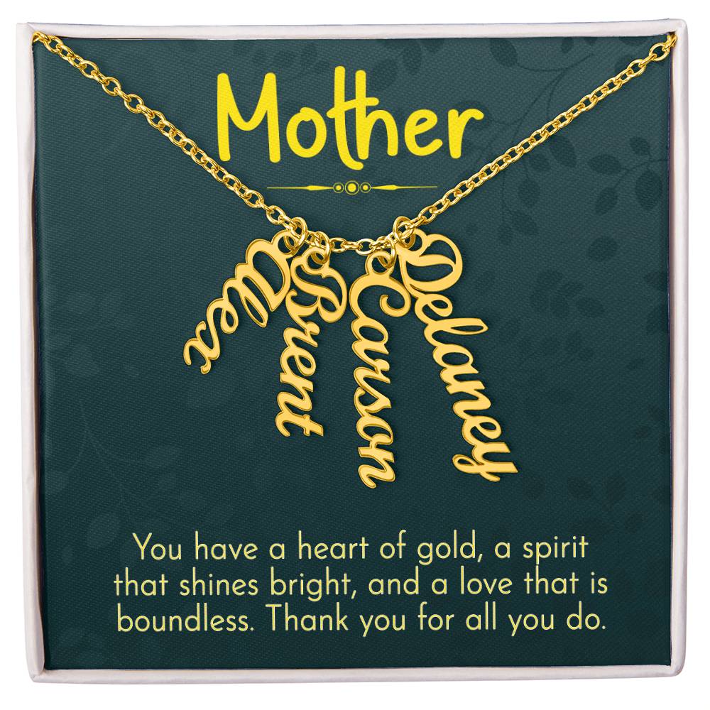 Multi Vertical Name Necklace for Mom - Thank You - Mother's Day Gift