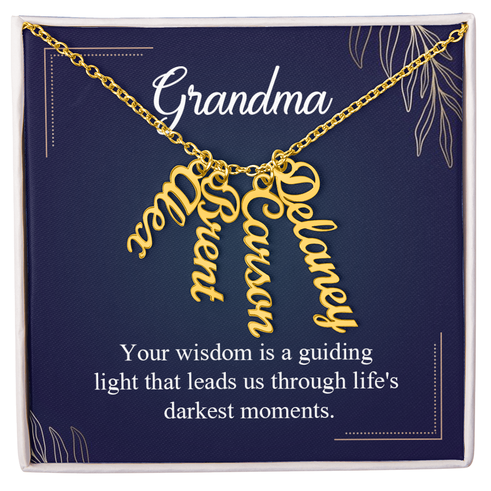 Multi Vertical Name Necklace for Grandma with Grandkids Name - Guiding Light - Mother's Day Gift
