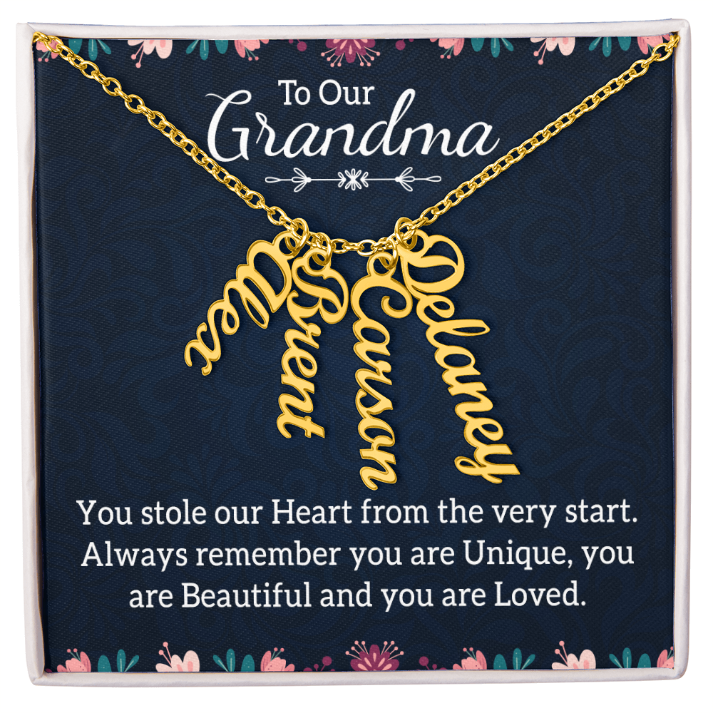 Multi Vertical Name Necklace for Grandma with Grandkids Name - You Stole Our Heart - Mother's Day Gift