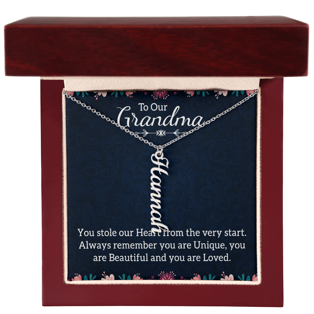 Multi Vertical Name Necklace for Grandma with Grandkids Name - You Stole Our Heart - Mother's Day Gift